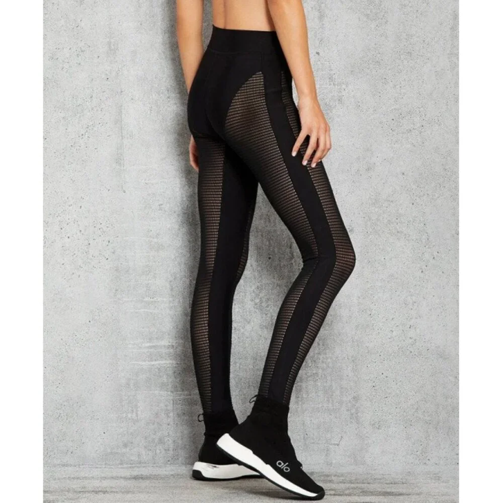 Alo High-Waist Airlift Energize Legging Black Sheer Mesh Cut-Outs Cutouts Tights
